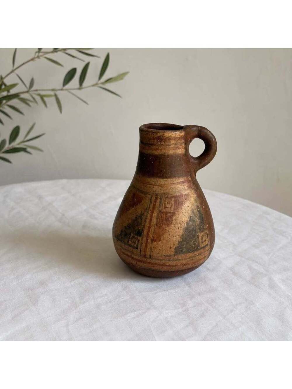 Vintage Chilean Hand Painted Pottery Pitcher Inca Folk Art Signed P. Miller
